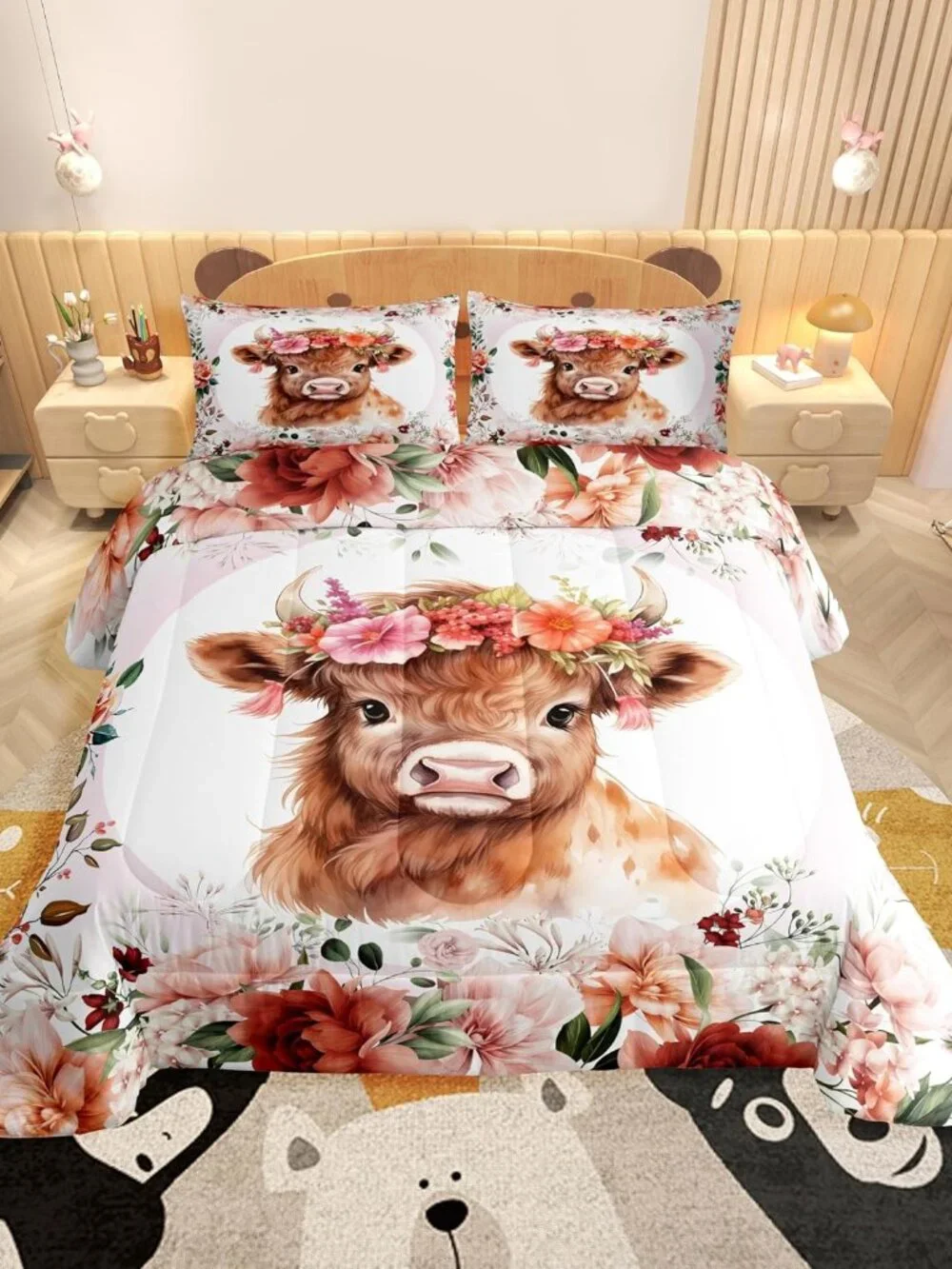 Cute Highland Cow Comforter Set Toddler Kids Cartoon Animal Comforter for Boys G